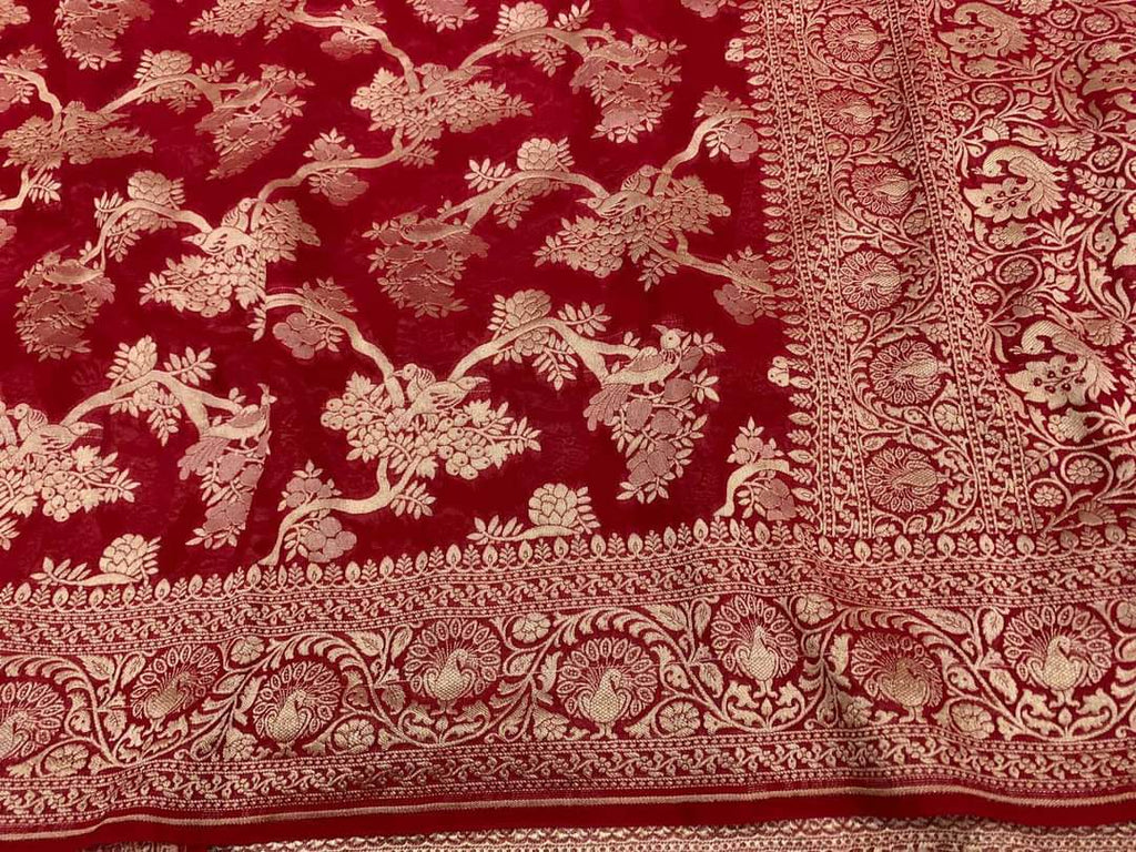 Zynah Pure Handloom Banarasi Woven Khaddi Georgette Saree with Antique Zari Weave; Custom Stitched/Ready-made Blouse, Fall, Petticoat; Shipping available USA, Worldwide