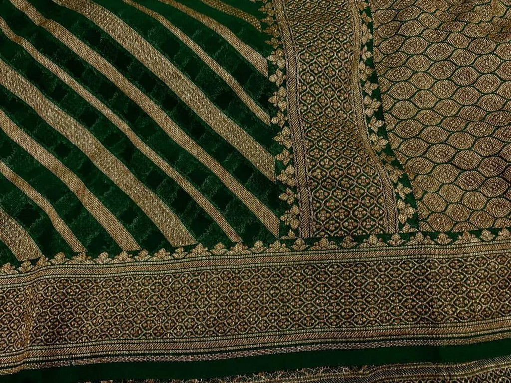 Zynah Pure Handloom Banarasi Woven Khaddi Georgette Saree with Diagonal Antique Stripes; Custom Stitched/Ready-made Blouse, Fall, Petticoat; Shipping available USA, Worldwide