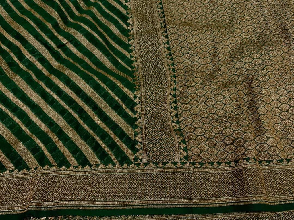 Zynah Pure Handloom Banarasi Woven Khaddi Georgette Saree with Diagonal Antique Stripes; Custom Stitched/Ready-made Blouse, Fall, Petticoat; Shipping available USA, Worldwide