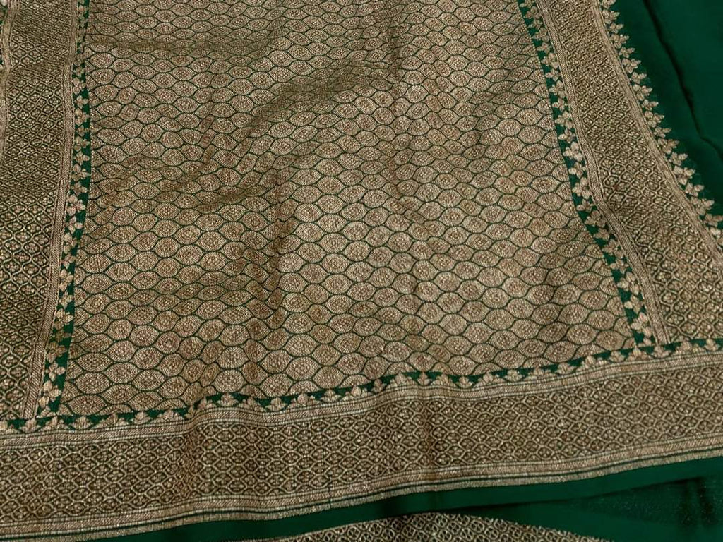 Zynah Pure Handloom Banarasi Woven Khaddi Georgette Saree with Diagonal Antique Stripes; Custom Stitched/Ready-made Blouse, Fall, Petticoat; Shipping available USA, Worldwide