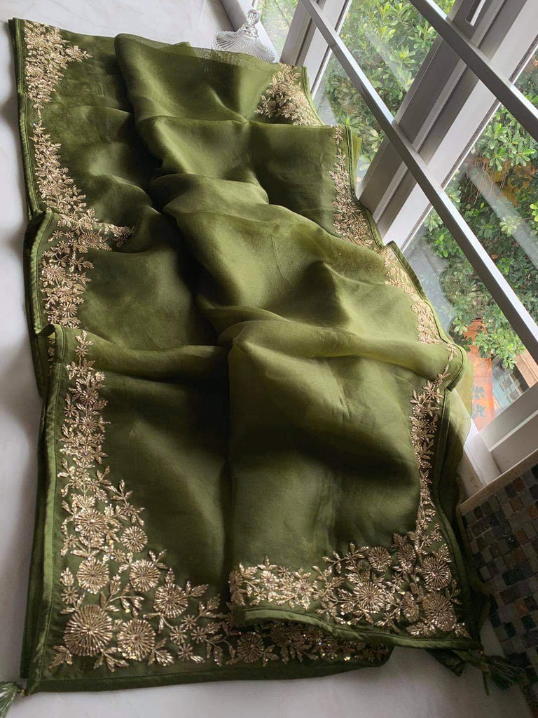 Zynah Organza Silk Saree, with Sequence, Beads Work; Custom Stitched/Ready-made Blouse, Fall, Petticoat; Shipping available USA, Worldwide
