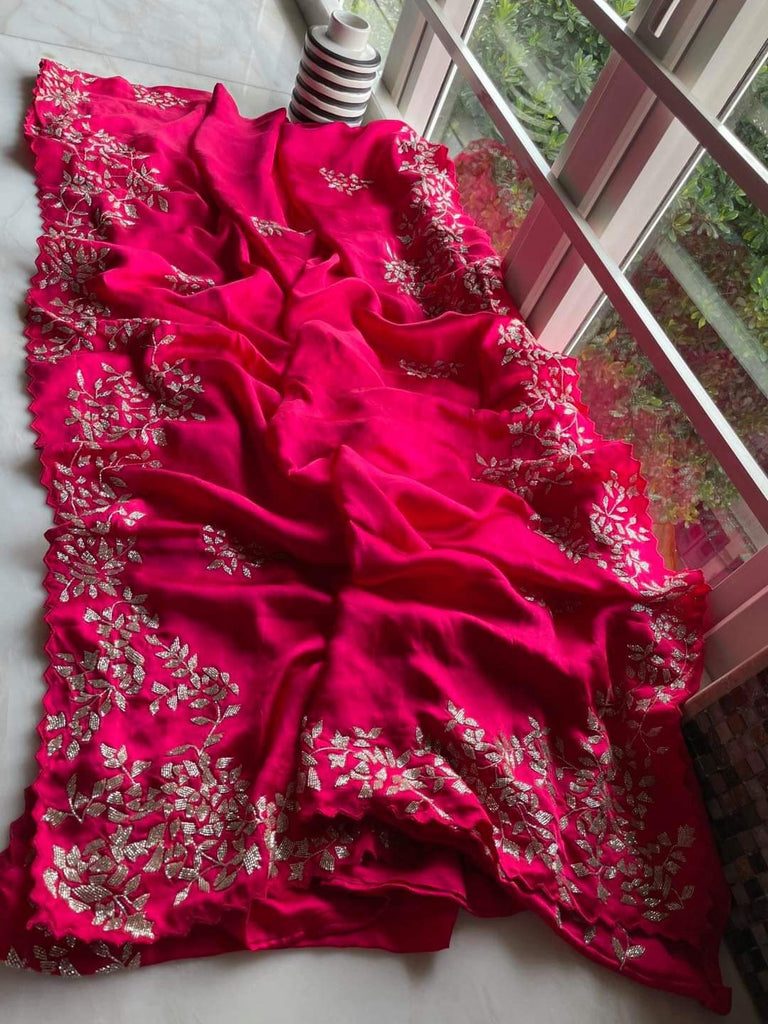 Zynah Organza Silk Saree with Cut-dana Work, Beads Work; Custom Stitched/Ready-made Blouse, Fall, Petticoat; Shipping available USA, Worldwide