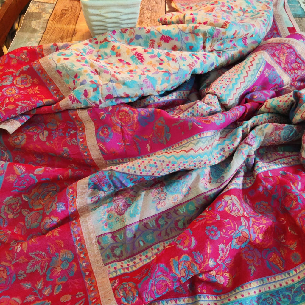 Zynah Midnight Blue Pure Kani Silk Cotton Saree with Grand Pallu & Jaal woven body; Custom Stitched/Ready-made Blouse, Fall, Petticoat; Shipping available USA, Worldwide