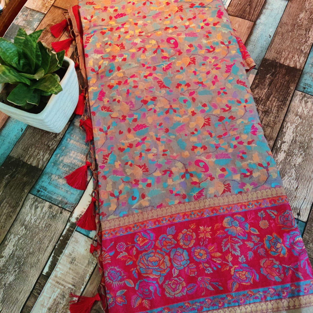 Zynah Midnight Blue Pure Kani Silk Cotton Saree with Grand Pallu & Jaal woven body; Custom Stitched/Ready-made Blouse, Fall, Petticoat; Shipping available USA, Worldwide