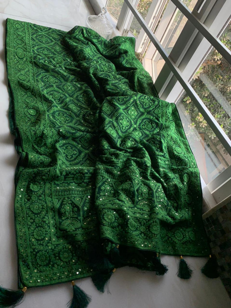 Zynah Pure Georgette Chikankari Saree in Pastel Shades, Sequence Hand work, Dyeable; Custom Stitched/Ready-made Blouse, Fall, Petticoat; Shipping available USA, Worldwide