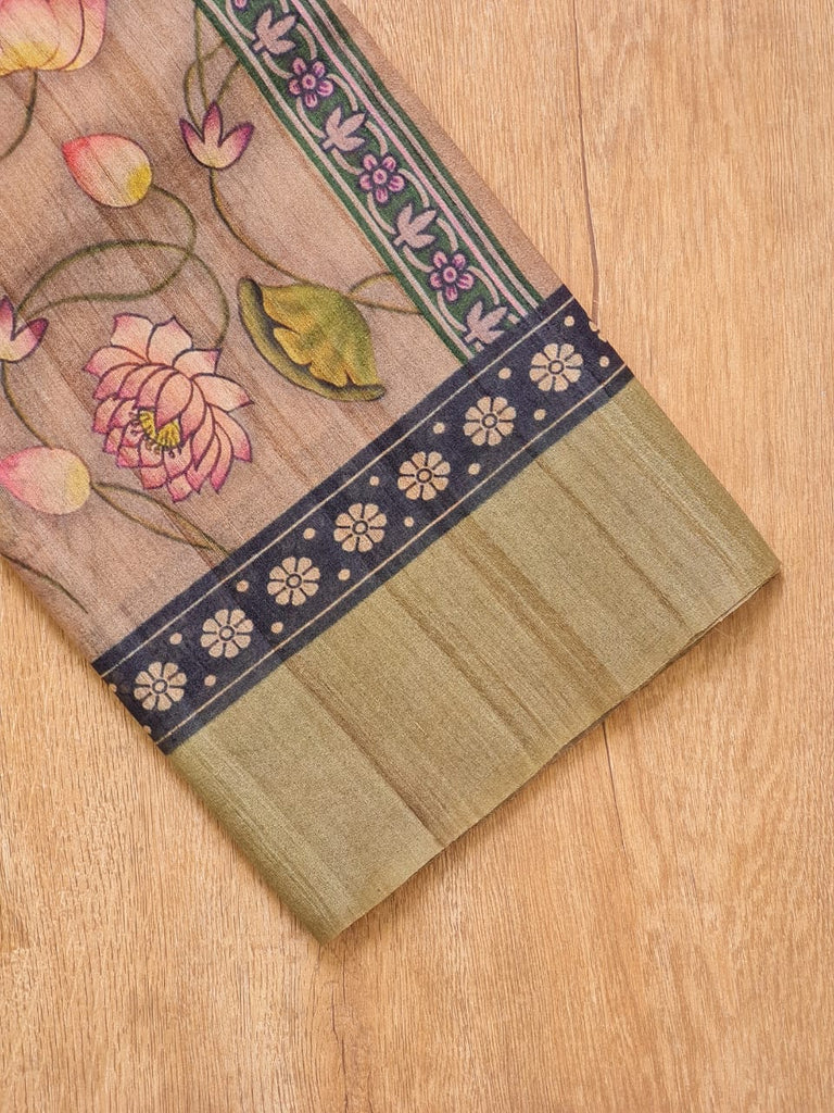 Zynah Pure Tussar Silk with Pichwai & Ajrakh Inspired Saree; Custom Stitched/Ready-made Blouse, Fall, Petticoat; Shipping available USA, Worldwide