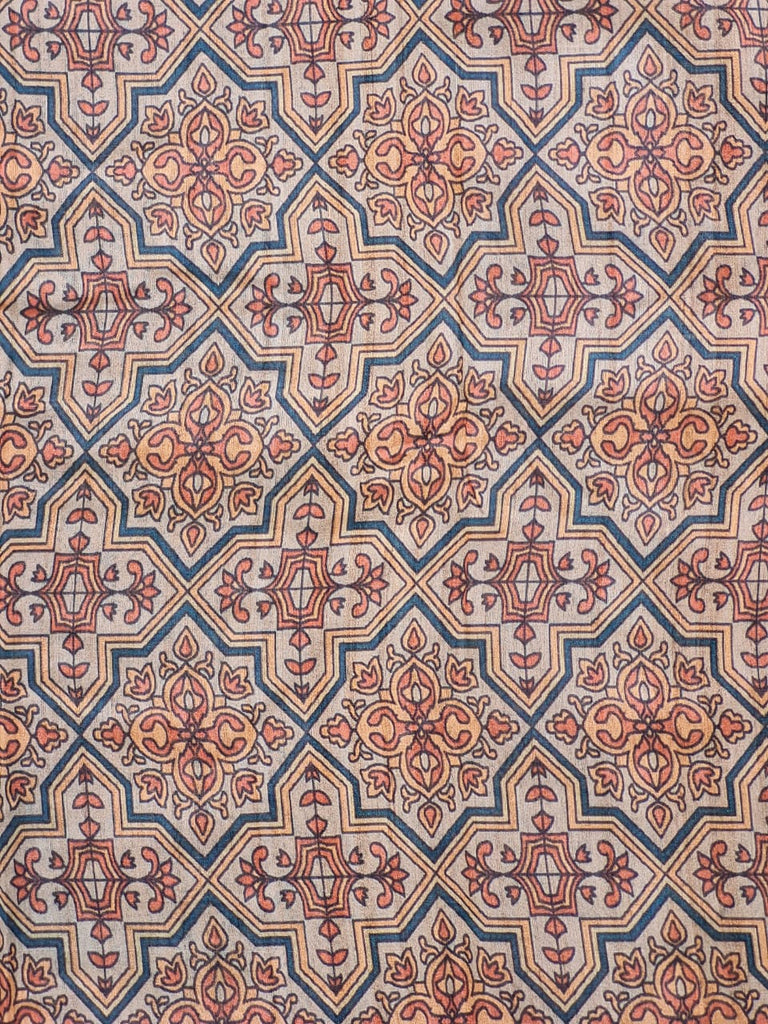 Zynah Pure Tussar Silk with Pichwai & Ajrakh Inspired Saree; Custom Stitched/Ready-made Blouse, Fall, Petticoat; Shipping available USA, Worldwide