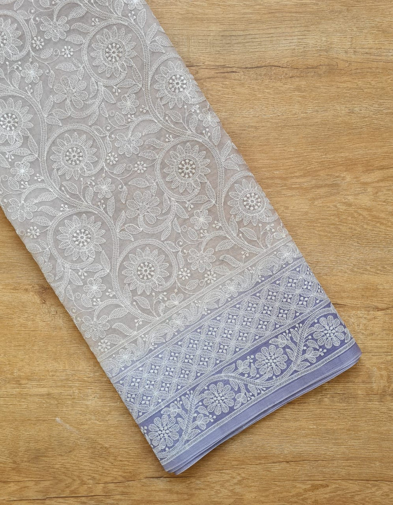Zynah Pure Organza Silk Saree with Floral Jaal Thread Chikankari Embroidery; Custom Stitched/Ready-made Blouse, Fall, Petticoat; Shipping available USA, Worldwide