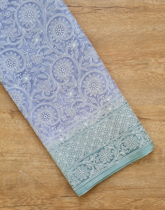 Zynah Pure Organza Silk Saree with Floral Jaal Thread Chikankari Embroidery; Custom Stitched/Ready-made Blouse, Fall, Petticoat; Shipping available USA, Worldwide