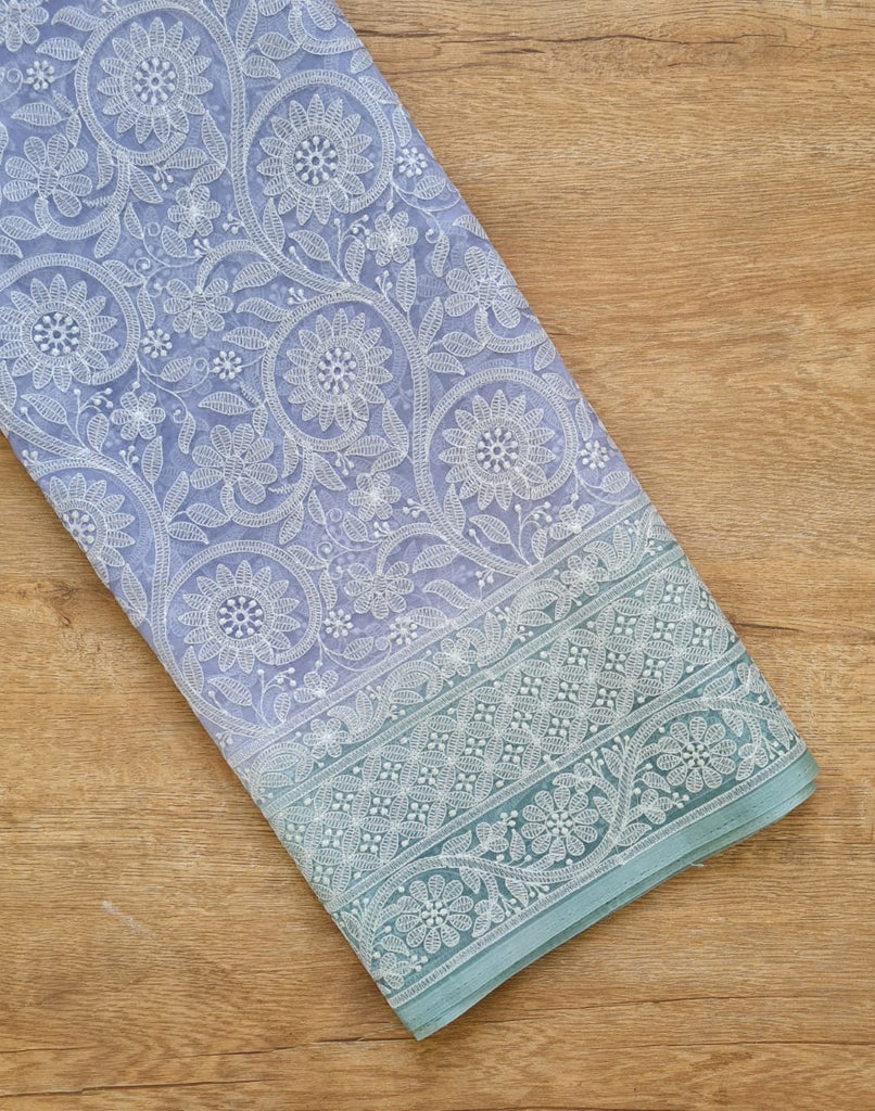 Zynah Pure Organza Silk Saree with Floral Jaal Thread Chikankari Embroidery; Custom Stitched/Ready-made Blouse, Fall, Petticoat; Shipping available USA, Worldwide