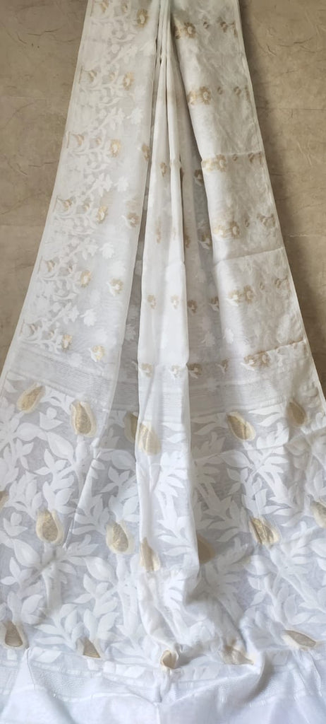 Zynah Pure Cotton Saree with Dhakai Jamdani Weave; Custom Stitched/Ready-made Blouse, Fall, Petticoat; Shipping available USA, Worldwide