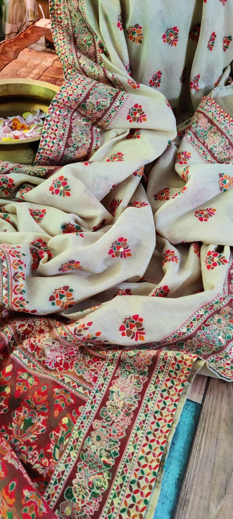 Zynah Pure Kani Silk Cotton Saree; Custom Stitched/Ready-made Blouse, Fall, Petticoat; Shipping available USA, Worldwide