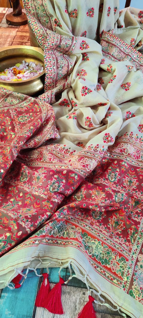 Zynah Pure Kani Silk Cotton Saree; Custom Stitched/Ready-made Blouse, Fall, Petticoat; Shipping available USA, Worldwide