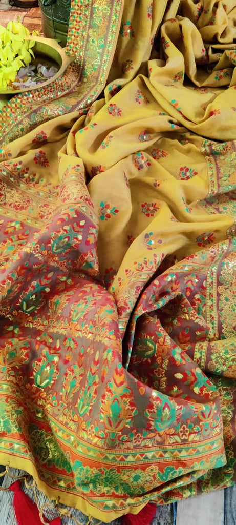 Zynah Pure Kani Silk Cotton Saree; Custom Stitched/Ready-made Blouse, Fall, Petticoat; Shipping available USA, Worldwide