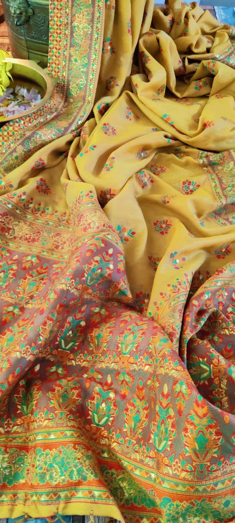 Zynah Pure Kani Silk Cotton Saree; Custom Stitched/Ready-made Blouse, Fall, Petticoat; Shipping available USA, Worldwide