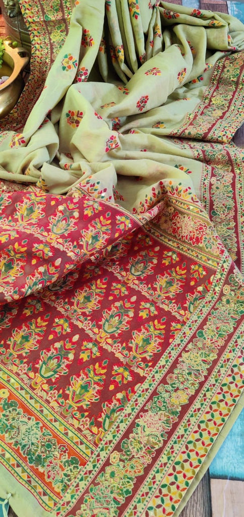 Zynah Pure Kani Silk Cotton Saree; Custom Stitched/Ready-made Blouse, Fall, Petticoat; Shipping available USA, Worldwide