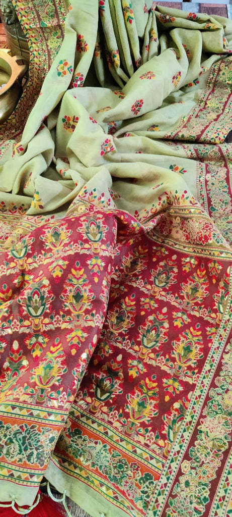 Zynah Pure Kani Silk Cotton Saree; Custom Stitched/Ready-made Blouse, Fall, Petticoat; Shipping available USA, Worldwide