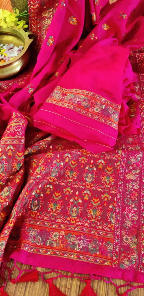 Zynah Pure Kani Silk Cotton Saree; Custom Stitched/Ready-made Blouse, Fall, Petticoat; Shipping available USA, Worldwide