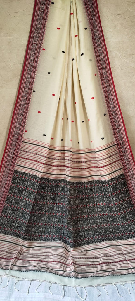 Zynah Pure Organic Khadi(140c) Jamdhani Saree; Custom Stitched/Ready-made Blouse, Fall, Petticoat; Shipping available USA, Worldwide