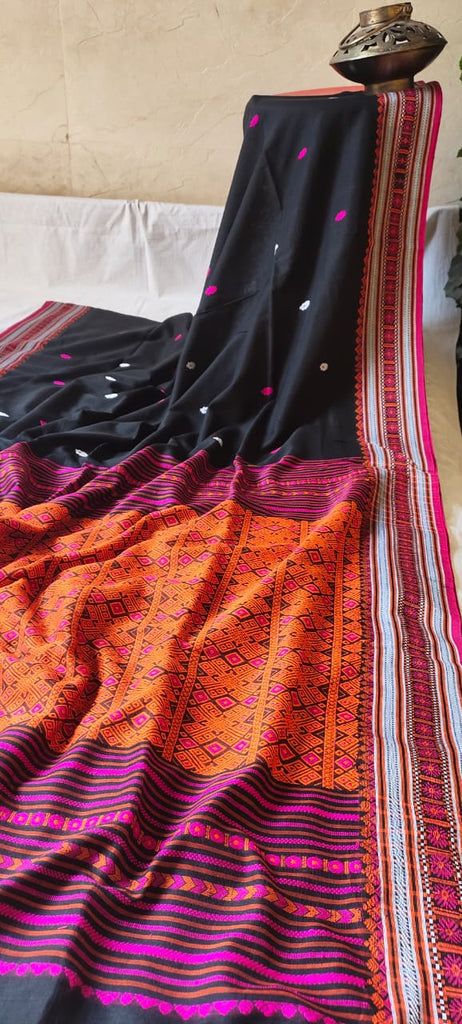 Zynah Pure Organic Khadi(140c) Jamdhani Saree; Custom Stitched/Ready-made Blouse, Fall, Petticoat; Shipping available USA, Worldwide