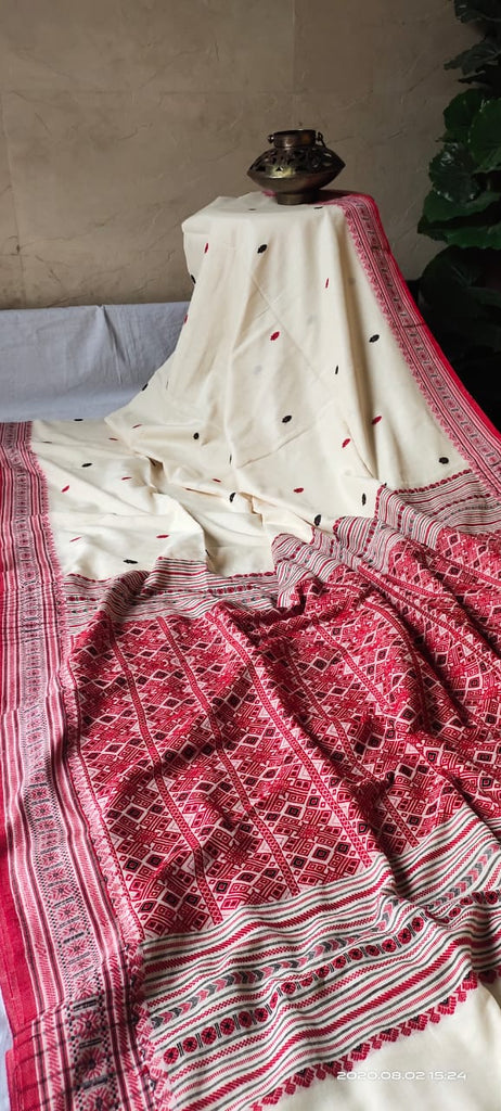 Zynah Pure Organic Khadi(140c) Jamdani Saree; Custom Stitched/Ready-made Blouse, Fall, Petticoat; Shipping available USA, Worldwide
