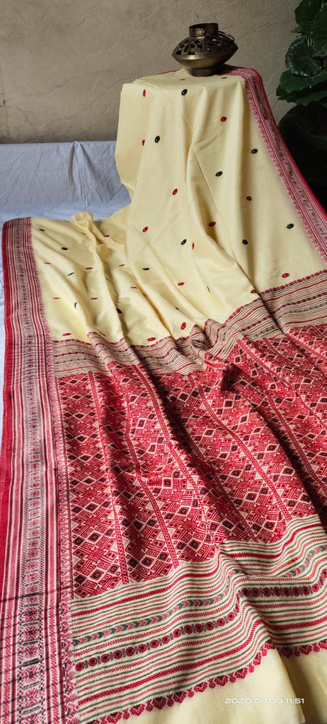 Zynah Pure Organic Khadi(140c) Jamdhani Saree; Custom Stitched/Ready-made Blouse, Fall, Petticoat; Shipping available USA, Worldwide