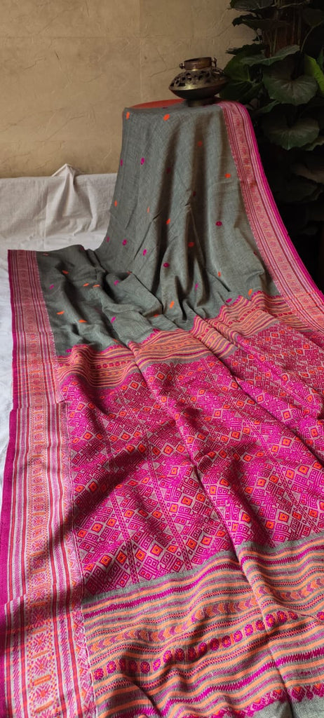 Zynah Pure Organic Khadi(140c) Jamdhani Saree; Custom Stitched/Ready-made Blouse, Fall, Petticoat; Shipping available USA, Worldwide