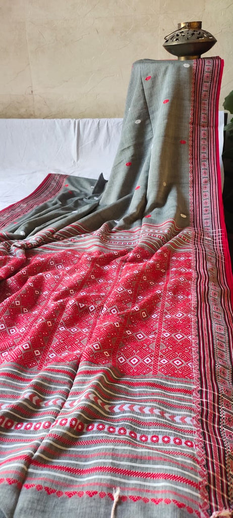 Zynah Pure Organic Khadi(140c) Jamdhani Saree; Custom Stitched/Ready-made Blouse, Fall, Petticoat; Shipping available USA, Worldwide