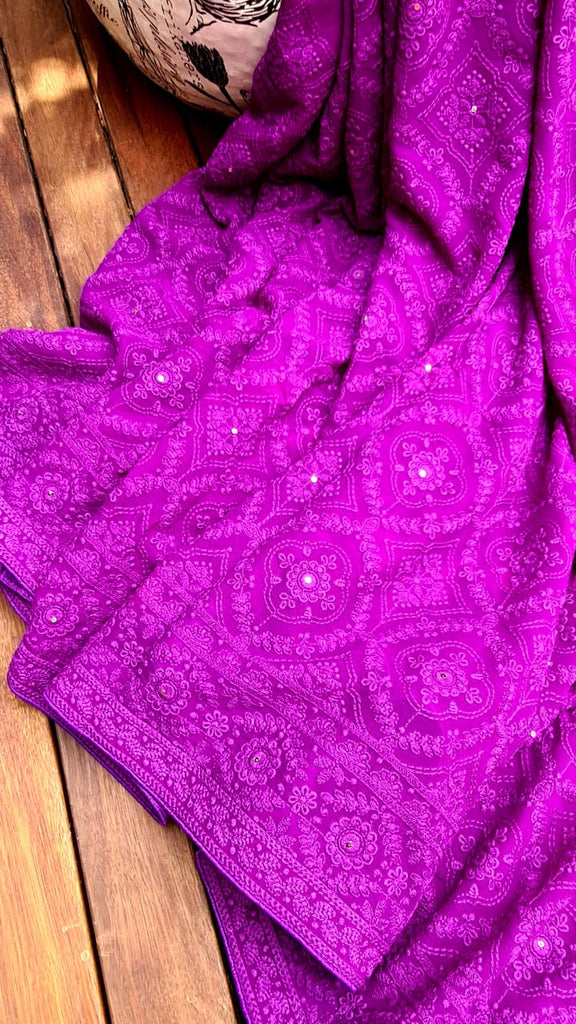 Zynah Pure Georgette Saree with Chikankari Work; Custom Stitched/Ready-made Blouse, Fall, Petticoat; Shipping available USA, Worldwide