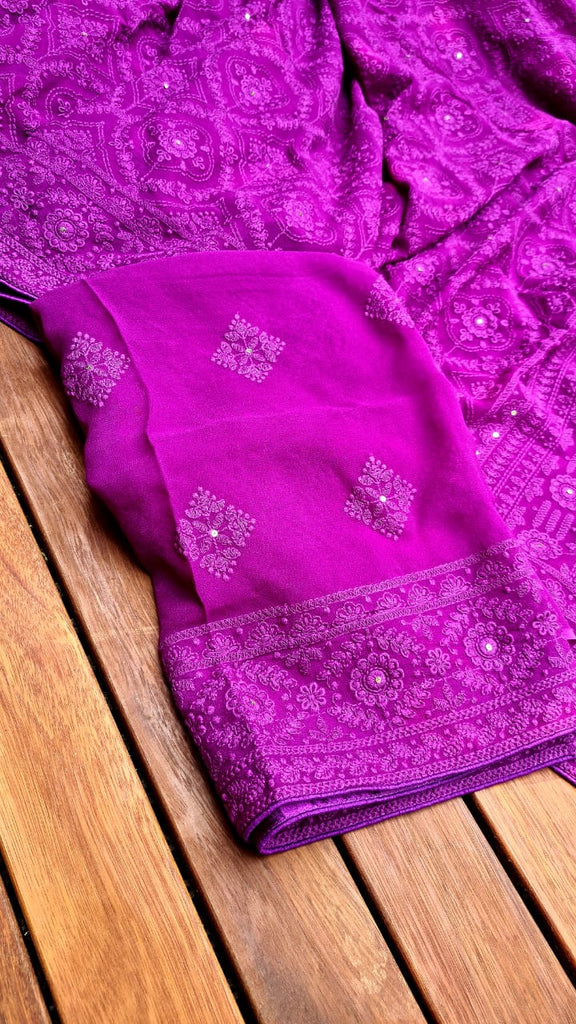 Zynah Pure Georgette Saree with Chikankari Work; Custom Stitched/Ready-made Blouse, Fall, Petticoat; Shipping available USA, Worldwide