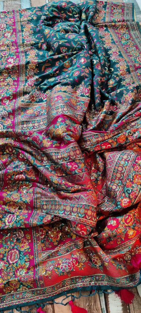 Zynah Pure Kani Silk Cotton Saree with Vibrant Colour Weave; Custom Stitched/Ready-made Blouse, Fall, Petticoat; Shipping available USA, Worldwide