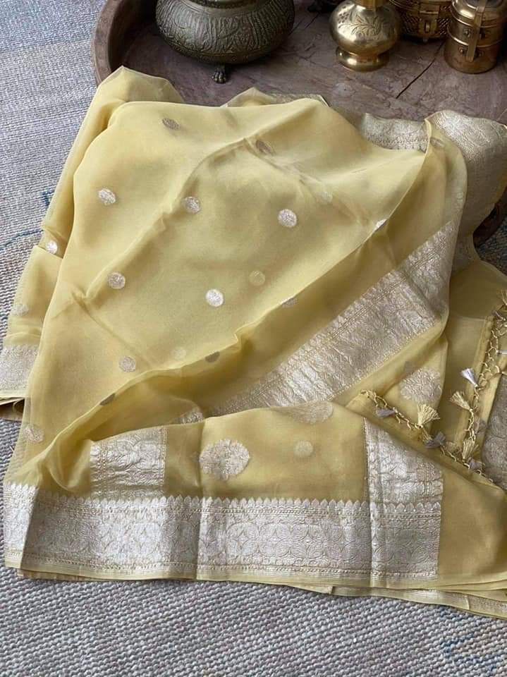 Zynah Pure Banarasi Handloom Khaddi Georgette Saree with Zari Border & Butis; Custom Stitched/Ready-made Blouse, Fall, Petticoat; Shipping available USA, Worldwide
