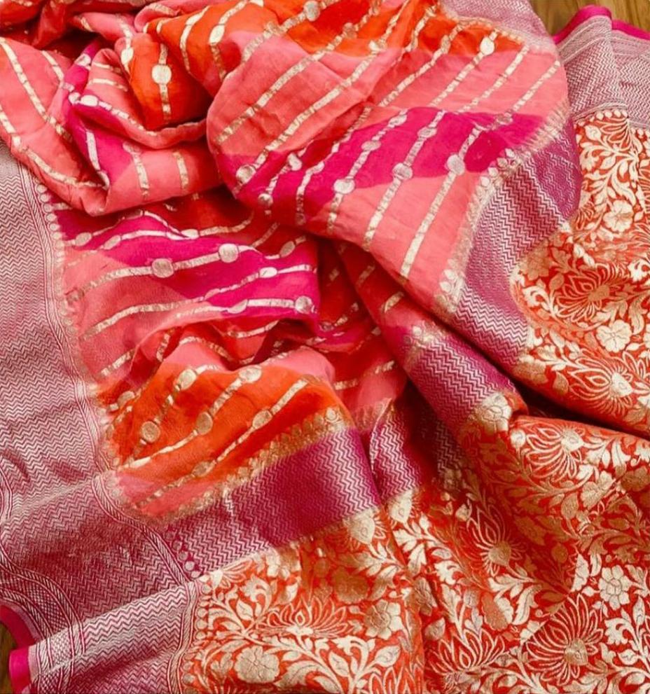 Zynah Khaddi Georgette Saree in Lehariya Weaving; Custom Stitched/Ready-made Blouse, Fall, Petticoat; Shipping available USA, Worldwide