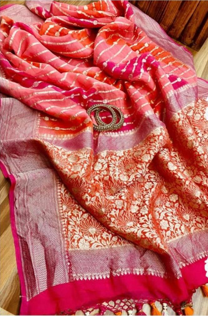 Zynah Khaddi Georgette Saree in Lehariya Weaving; Custom Stitched/Ready-made Blouse, Fall, Petticoat; Shipping available USA, Worldwide