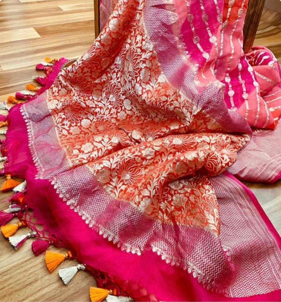 Zynah Khaddi Georgette Saree in Lehariya Weaving; Custom Stitched/Ready-made Blouse, Fall, Petticoat; Shipping available USA, Worldwide