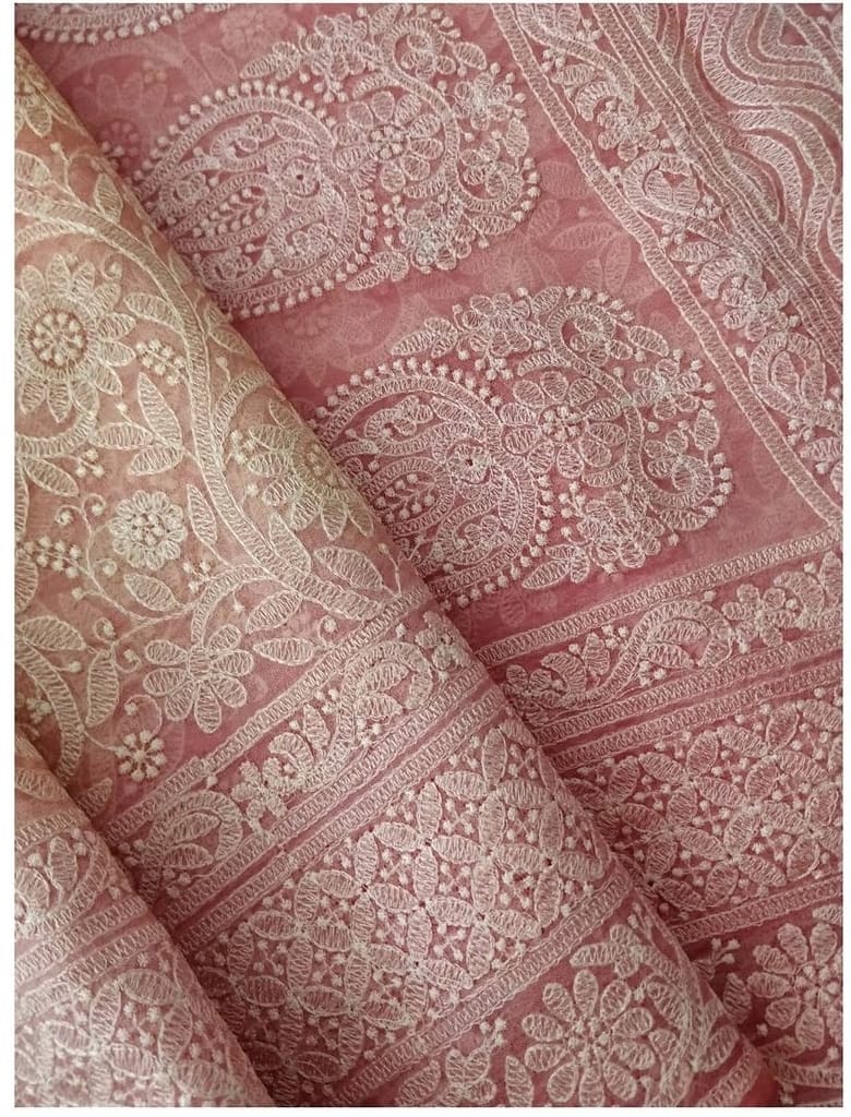 Zynah Pure Organza Silk Saree with Floral Jaal Thread Embroidered; Custom Stitched/Ready-made Blouse, Fall, Petticoat; Shipping available USA, Worldwid
