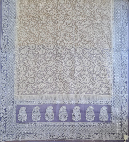 Zynah Pure Organza Silk Saree with Floral Jaal Thread Chikankari Embroidery; Custom Stitched/Ready-made Blouse, Fall, Petticoat; Shipping available USA, Worldwide
