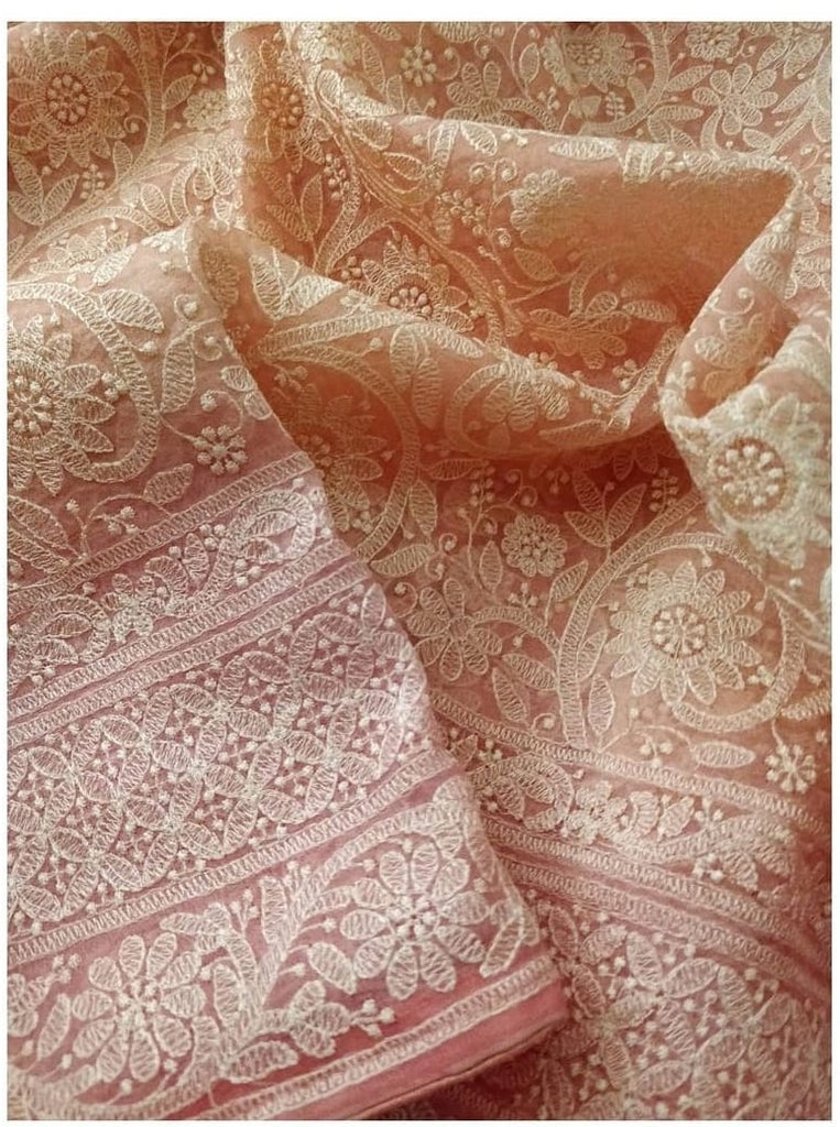 Zynah Pure Organza Silk Saree with Floral Jaal Thread Embroidered; Custom Stitched/Ready-made Blouse, Fall, Petticoat; Shipping available USA, Worldwid