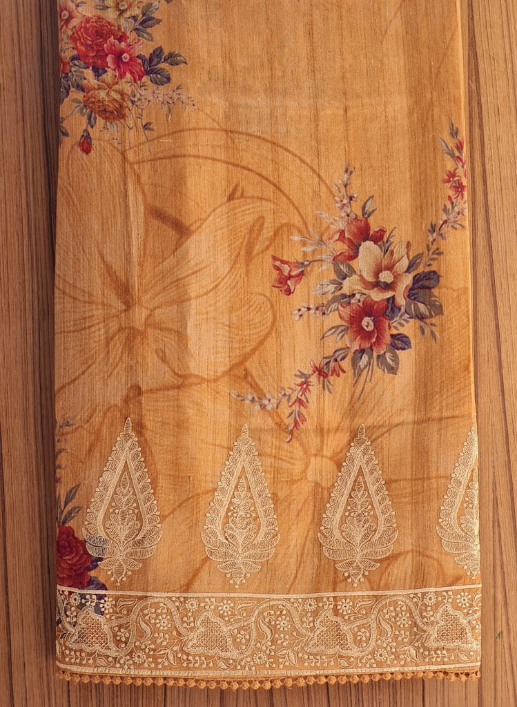 Zynah Pure Tussar Silk Saree with Floral Prints & Embroidery; Custom Stitched/Ready-made Blouse, Fall, Petticoat; Shipping available USA, Worldwide