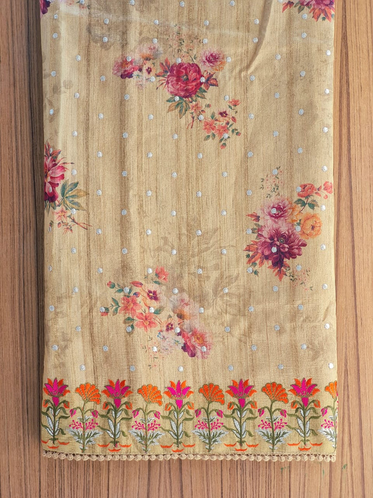 Zynah Pure Tussar Silk Saree with Floral Prints & Embroidery; Custom Stitched/Ready-made Blouse, Fall, Petticoat; Shipping available USA, Worldwide