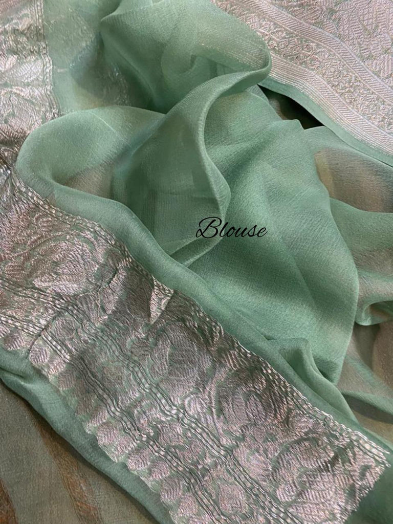 Zynah Pure Banarasi Handloom Khaddi Georgette Saree with Zari Border & Butis; Custom Stitched/Ready-made Blouse, Fall, Petticoat; Shipping available USA, Worldwide
