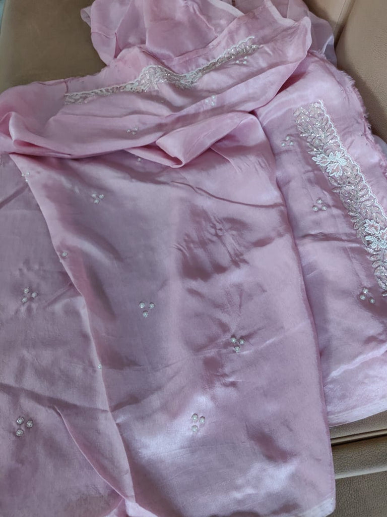 Zynah Organza Silk Saree with Cutdana Work, Pearl Beads Work; Custom Stitched/Ready-made Blouse, Fall, Petticoat; Shipping available USA, Worldwide