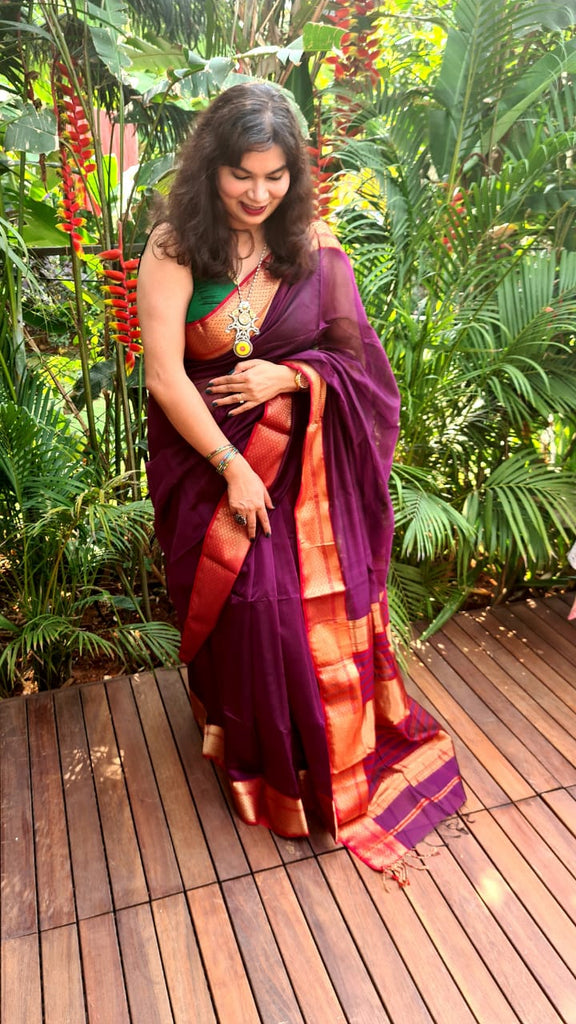 Zynah Pure Handloom Maheshwari Silk Cotton Saree with Contrast Blouse-piece; Custom Stitched/Ready-made Blouse, Fall, Petticoat; Shipping available USA, Worldwide
