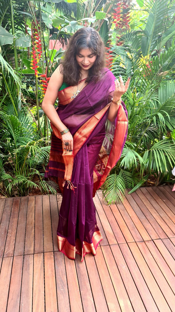 Zynah Pure Handloom Maheshwari Silk Cotton Saree with Contrast Blouse-piece; Custom Stitched/Ready-made Blouse, Fall, Petticoat; Shipping available USA, Worldwide