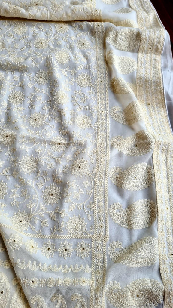 Zynah Pure Georgette Saree with Chikankari Work; Custom Stitched/Ready-made Blouse, Fall, Petticoat; Shipping available USA, Worldwide