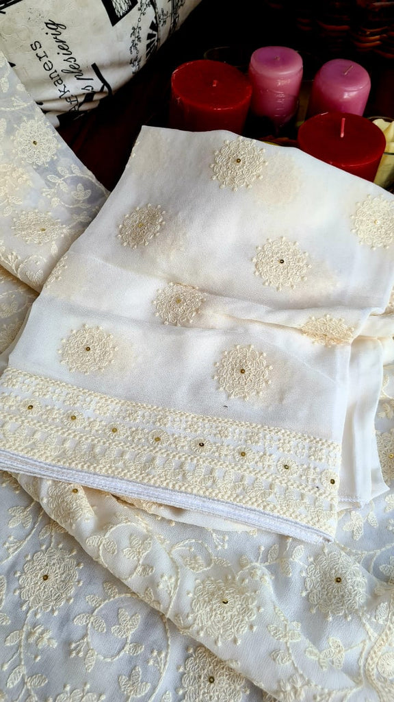 Zynah Pure Georgette Saree with Chikankari Work; Custom Stitched/Ready-made Blouse, Fall, Petticoat; Shipping available USA, Worldwide