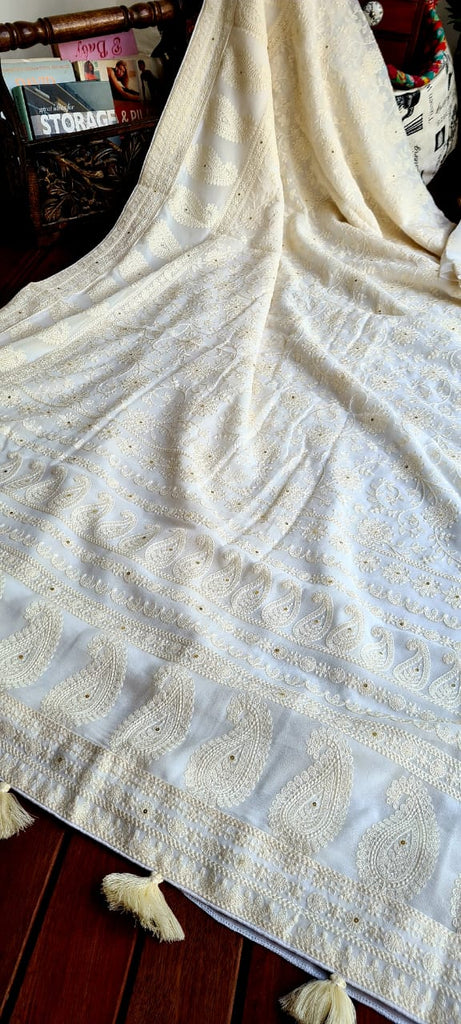 Zynah Pure Georgette Saree with Chikankari Work; Custom Stitched/Ready-made Blouse, Fall, Petticoat; Shipping available USA, Worldwide