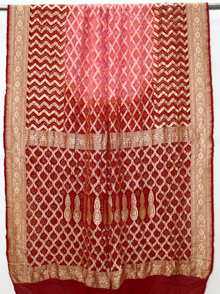 Zynah Khaddi Georgette Saree with Bandhani Prints, Antique Zari Weave; Custom Stitched/Ready-made Blouse, Fall, Petticoat; Shipping available USA, Worldwide