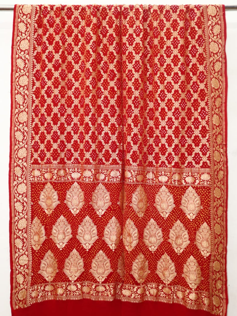 Zynah Khaddi Georgette Saree with Bandhani Prints, Antique Zari Weave; Custom Stitched/Ready-made Blouse, Fall, Petticoat; Shipping available USA, Worldwide