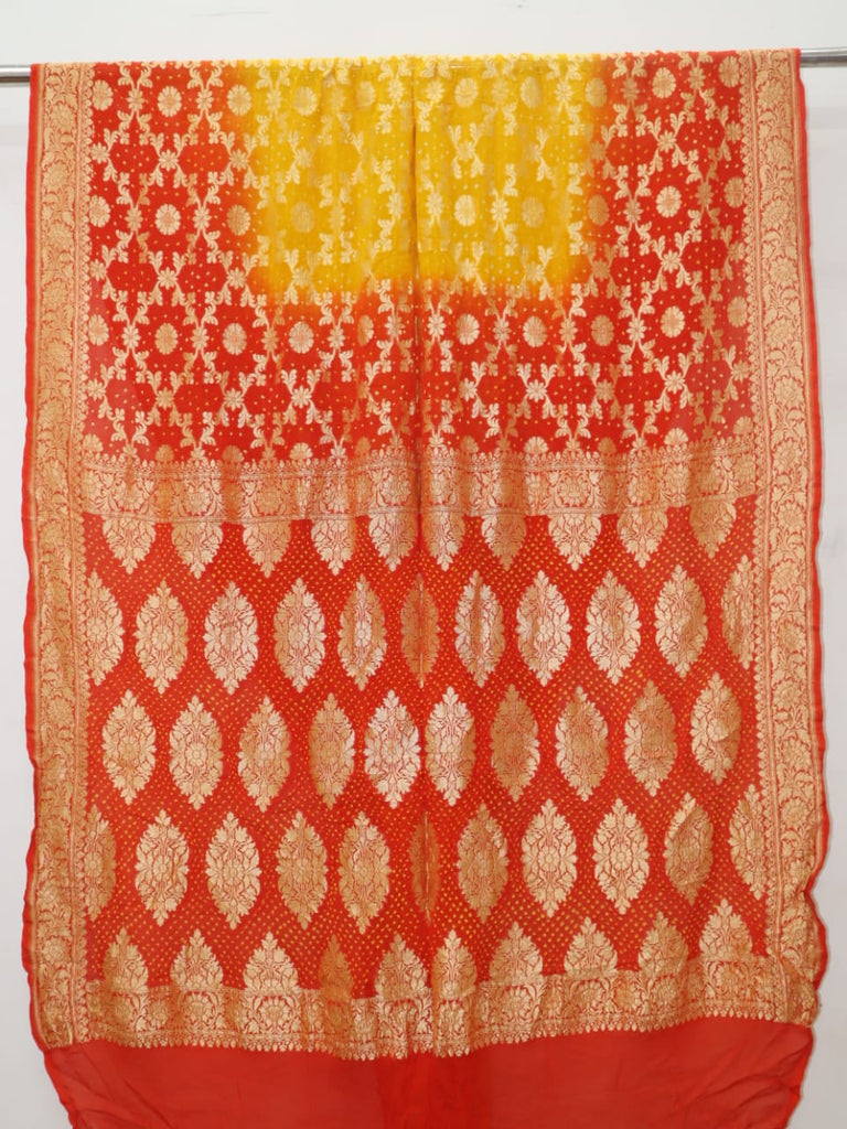 Zynah Khaddi Georgette Saree with Bandhani Prints, Antique Zari Weave; Custom Stitched/Ready-made Blouse, Fall, Petticoat; Shipping available USA, Worldwide